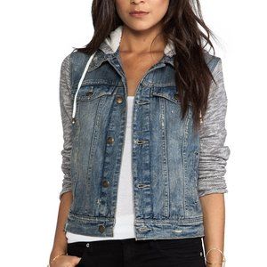 Free People Denim Knit Jean Jacket Distressed Small